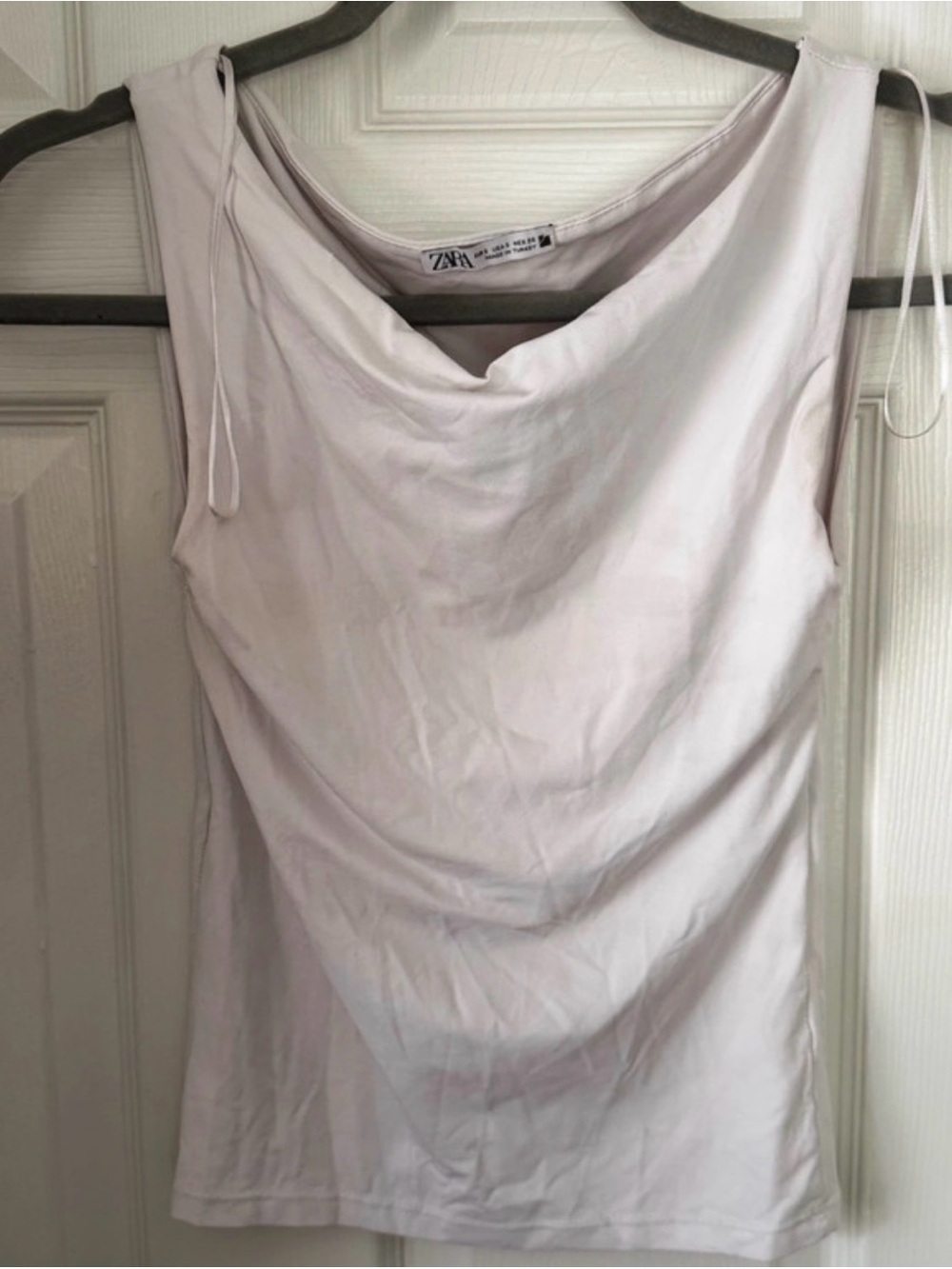 Zara Asymmetrical Cowl-Neck Tie-Shoulder Camisole